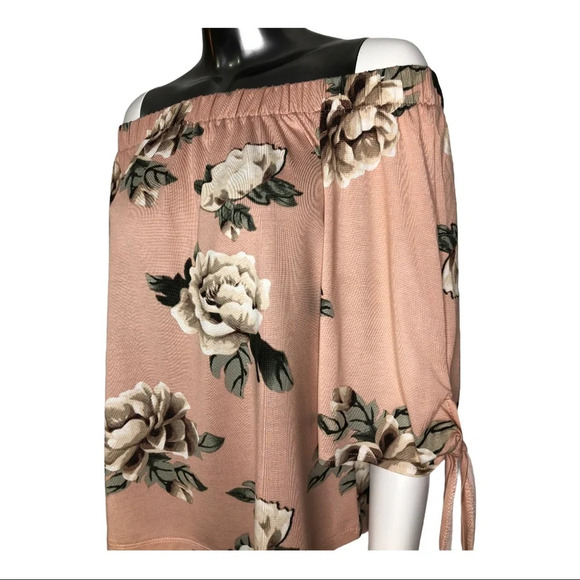 🛍️3/$40 Ardene Floral  Print Blouse Cold Shoulder 3/4 Sleeve Blouse Medium - Picture 3 of 4